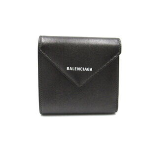Balenciaga Compact Tri fold Wallet Leather Black